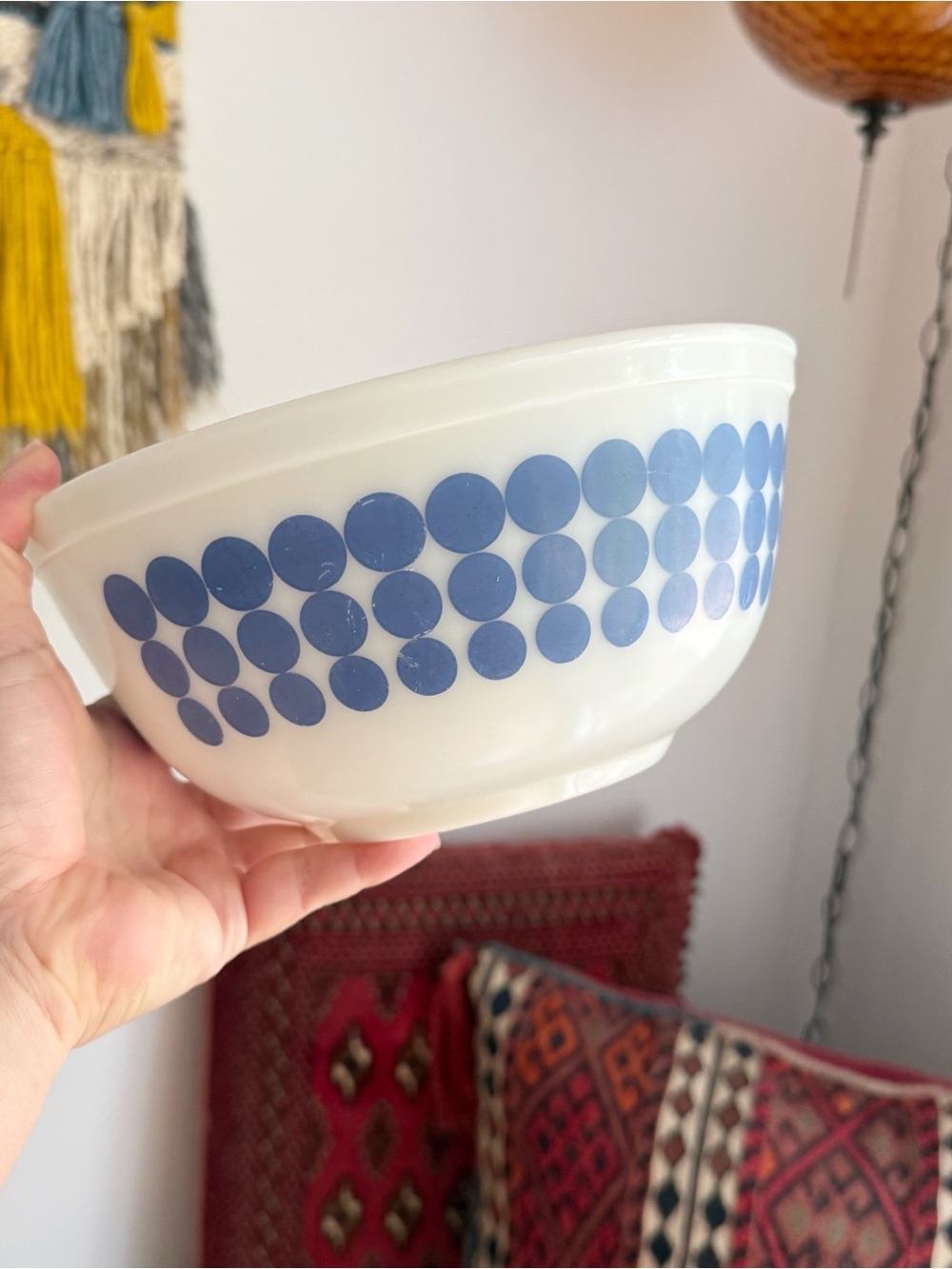 Vintage Pyrex Blue Dots 403 2.5 Quart Mixing Bowl Retro MCM 70s 60s